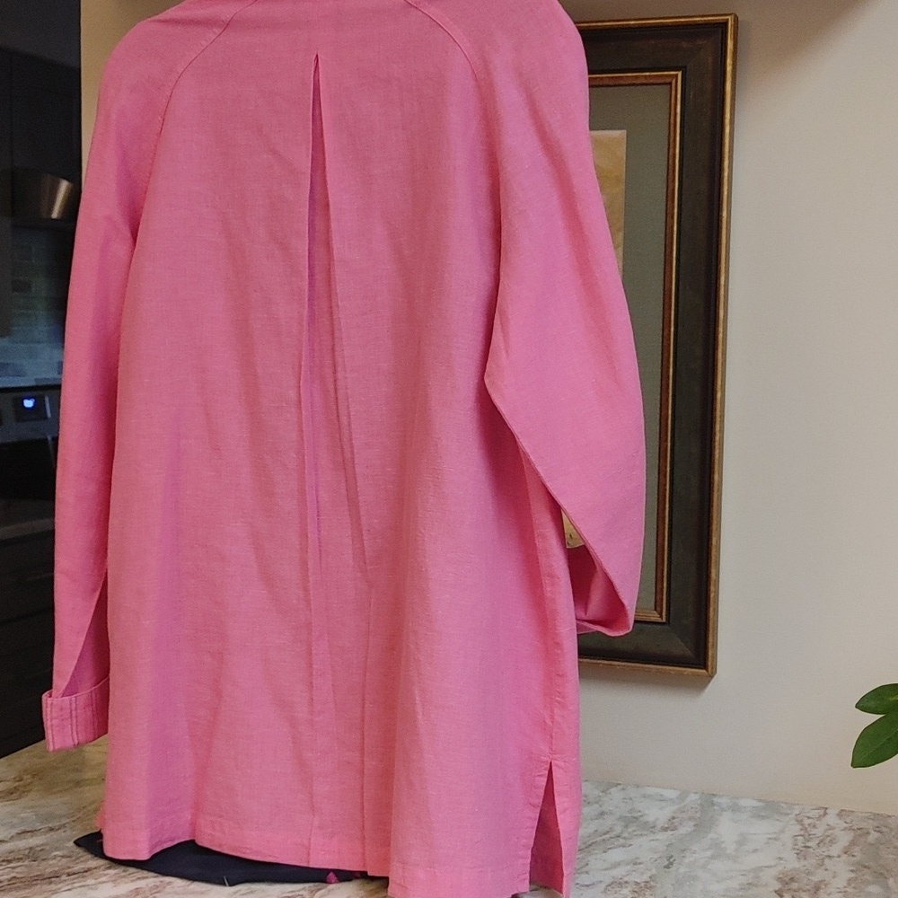 Denim & Co. Pink Oversized Linen Cotton Shirt Patch Pockets Size M - Picture 12 of 15
